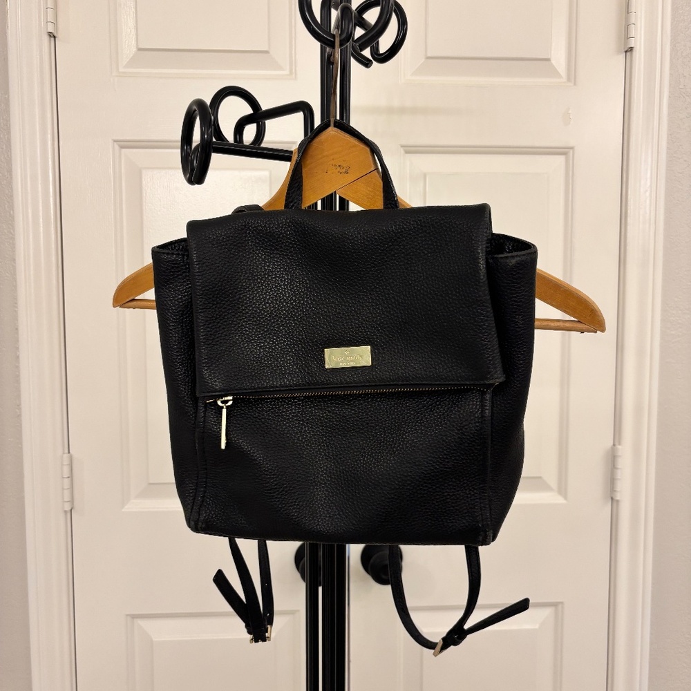 Kate Spade New York Black Leather Backpack – Pebbled Leather – Gold Hardware